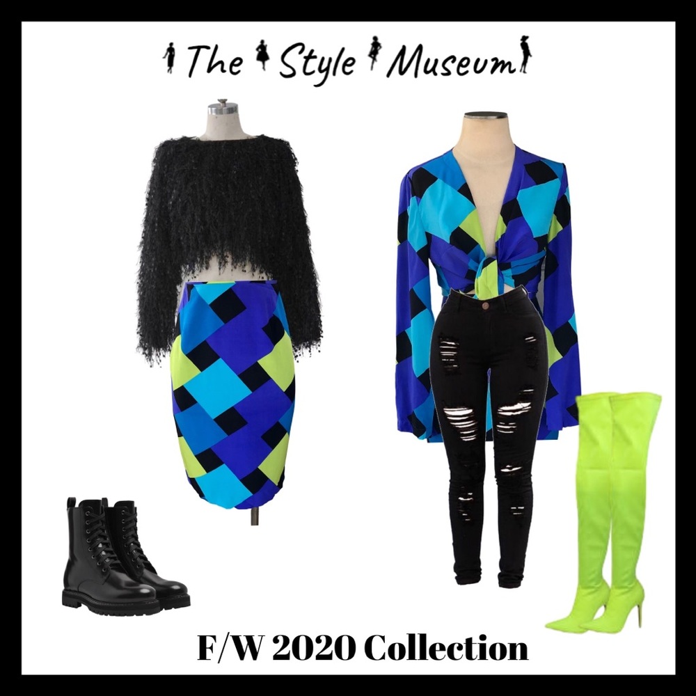 Vintage 2 Piece Silk Geometric Skirt Set
